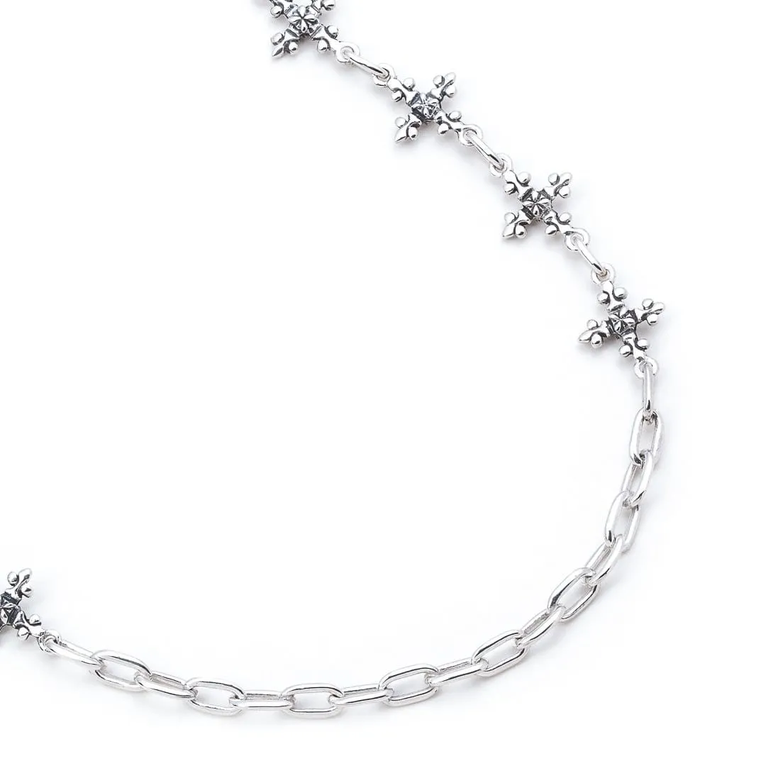 Antique French Cross Mid-Length Chain Necklace in Sterling Silver, 14mm