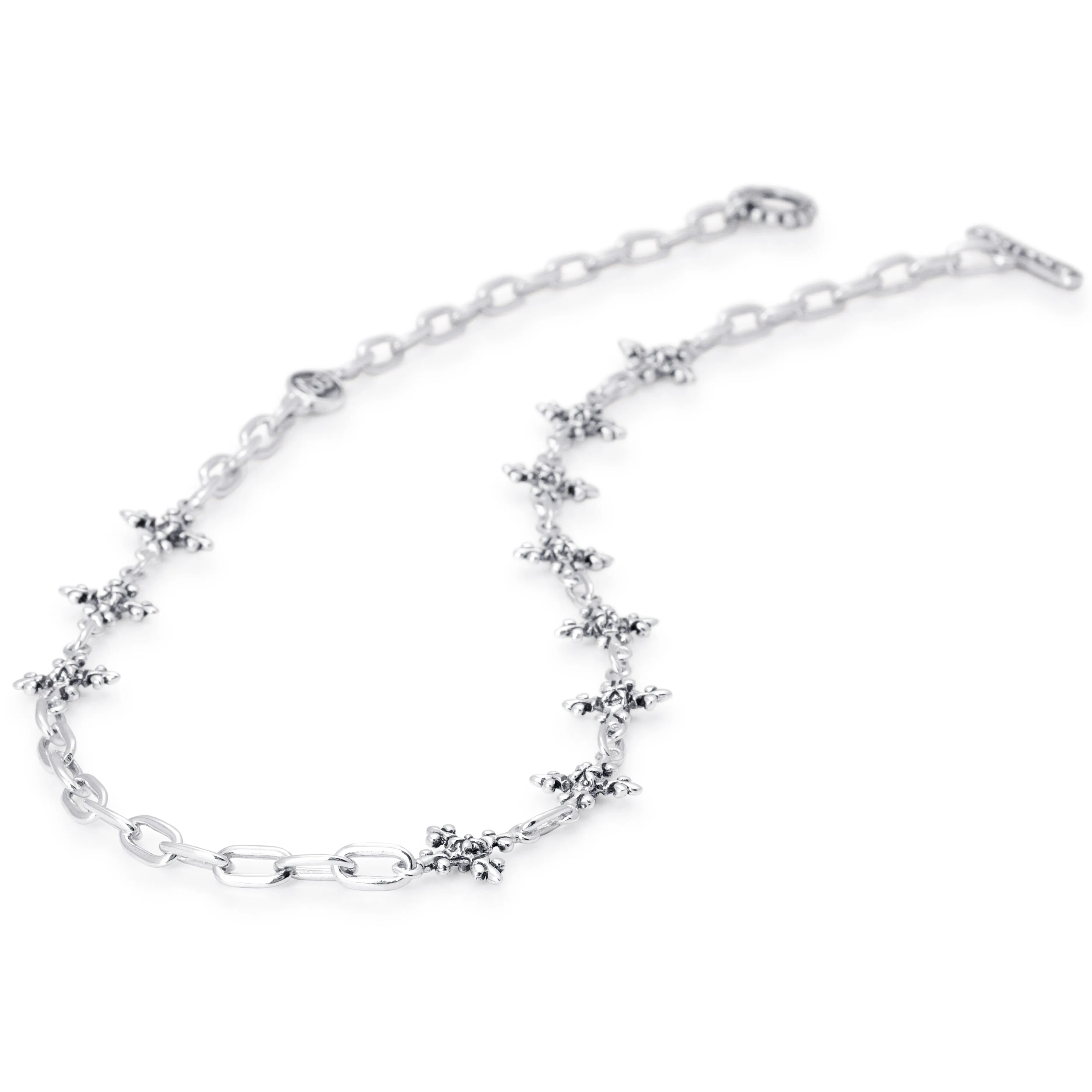 Antique French Cross Mid-Length Chain Necklace in Sterling Silver, 14mm