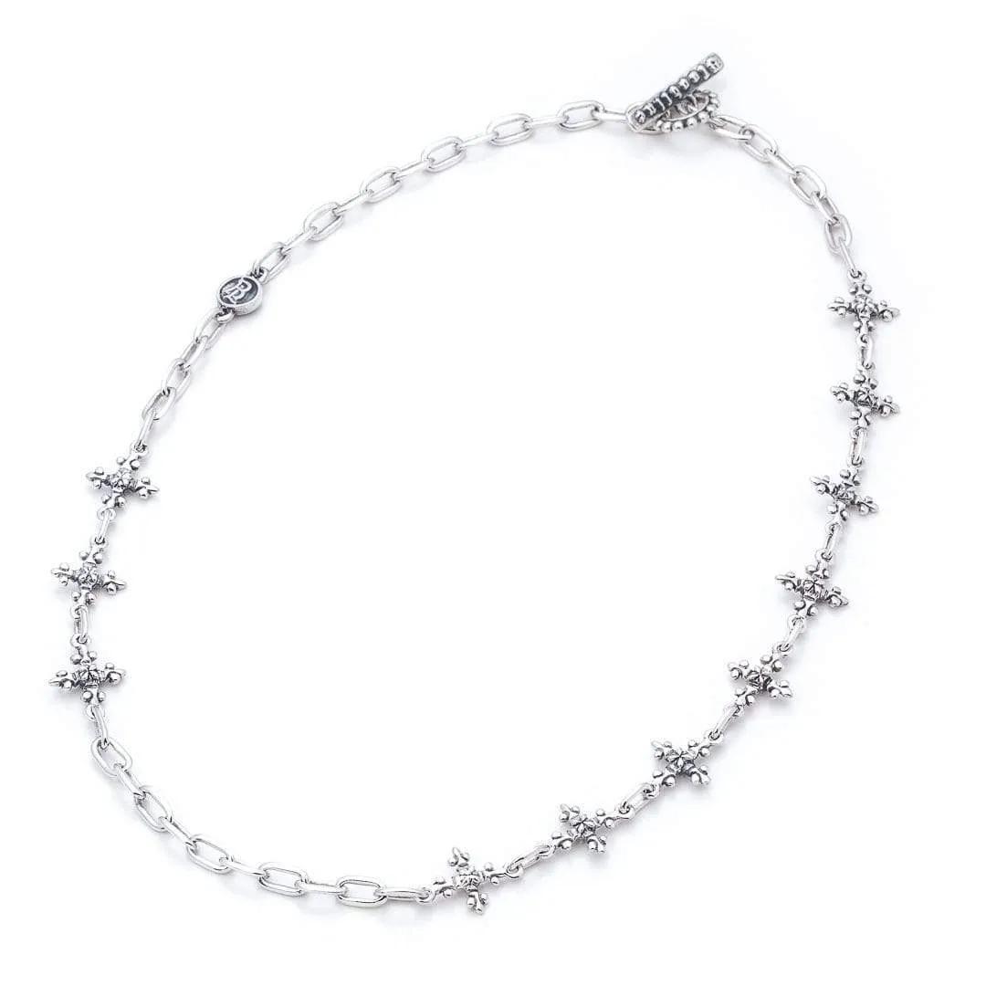 Antique French Cross Mid-Length Chain Necklace in Sterling Silver, 14mm