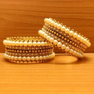 ANTIQUE GOLD LOOK PEARL BROAD GOLD PLATED BANGLES