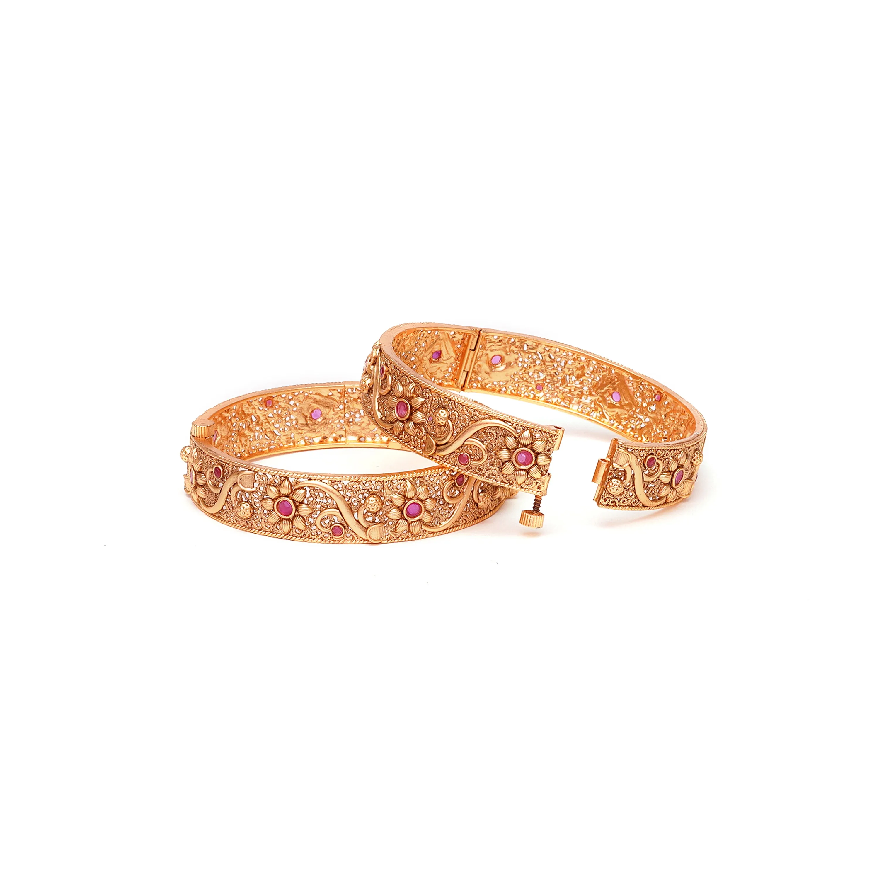ANTIQUE MATT GOLD PLATED RUBY OPENABLE BANGLES