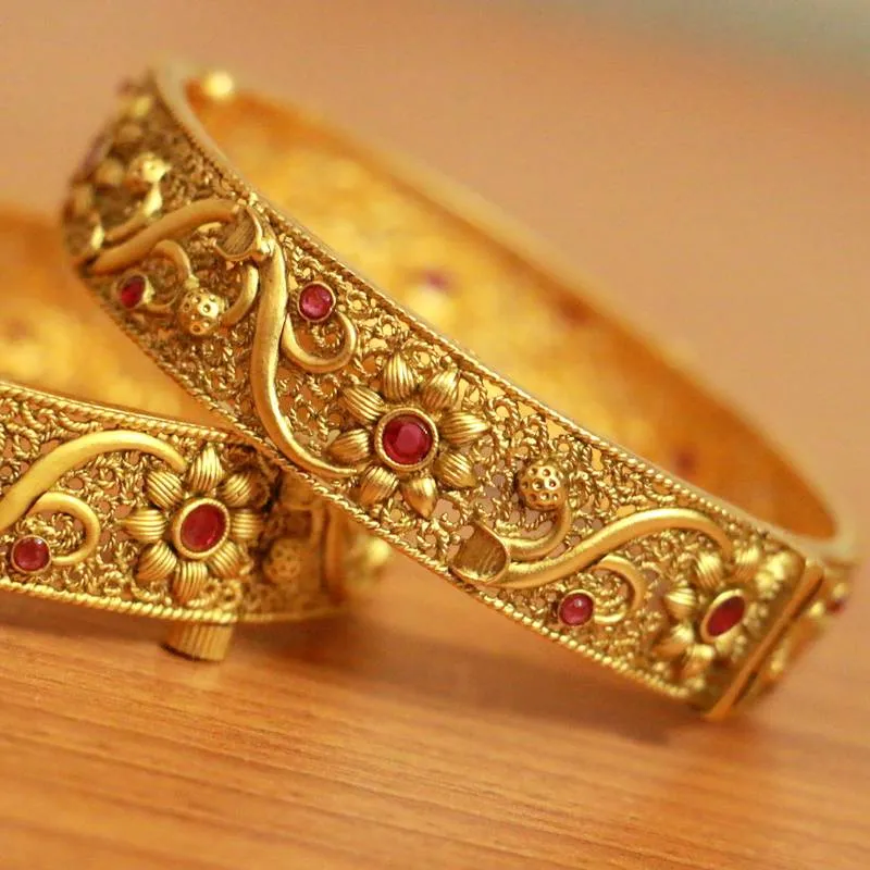 ANTIQUE MATT GOLD PLATED RUBY OPENABLE BANGLES