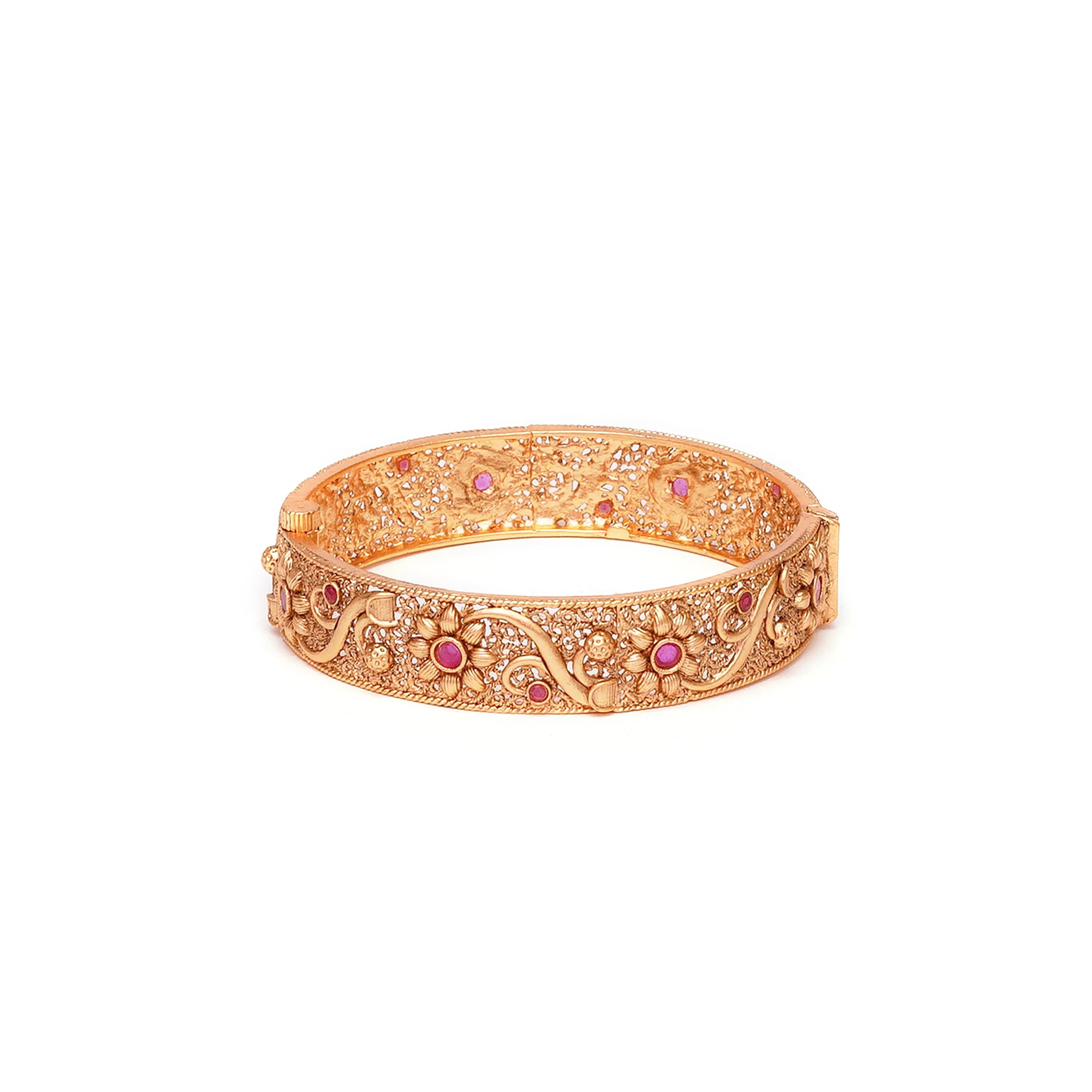 ANTIQUE MATT GOLD PLATED RUBY OPENABLE BANGLES