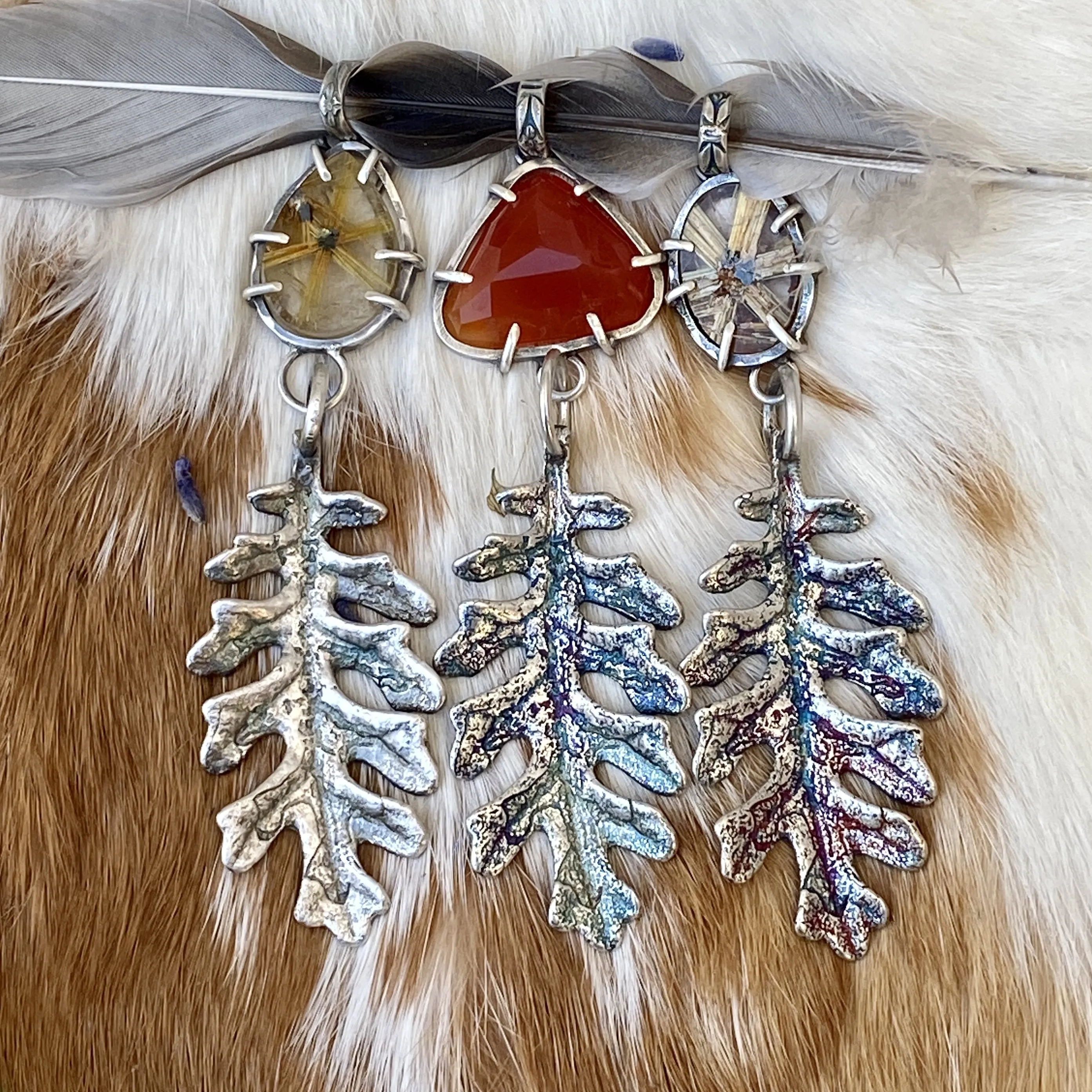 Autumn leave II and six point star Rulite gem sterling silver necklace