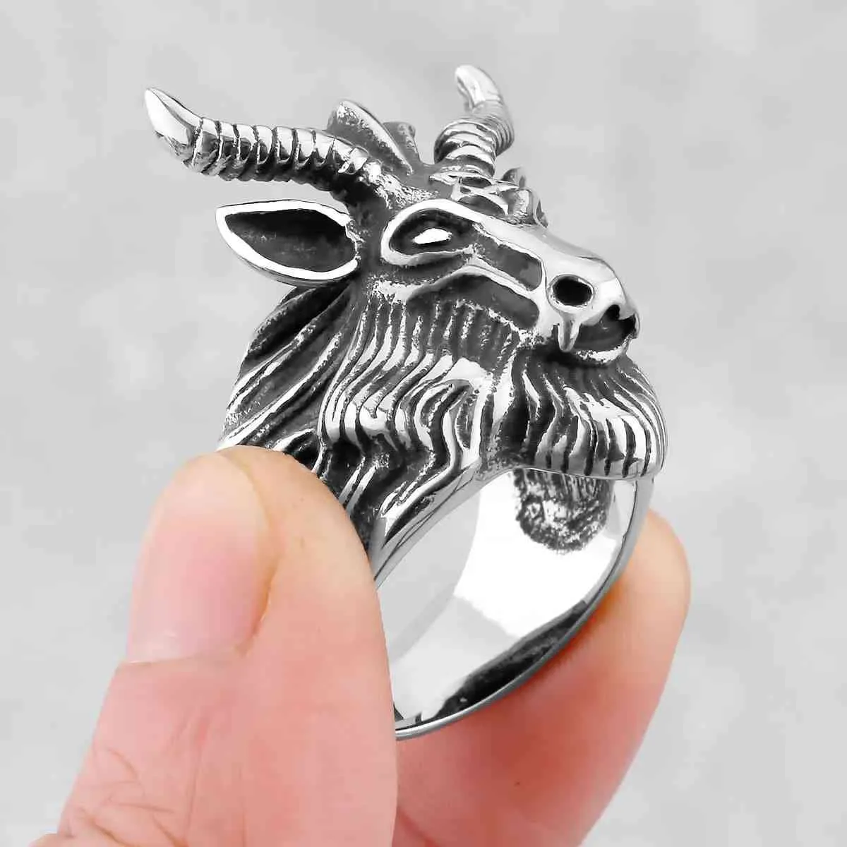 Baphomet Goat Head Ring with Seal