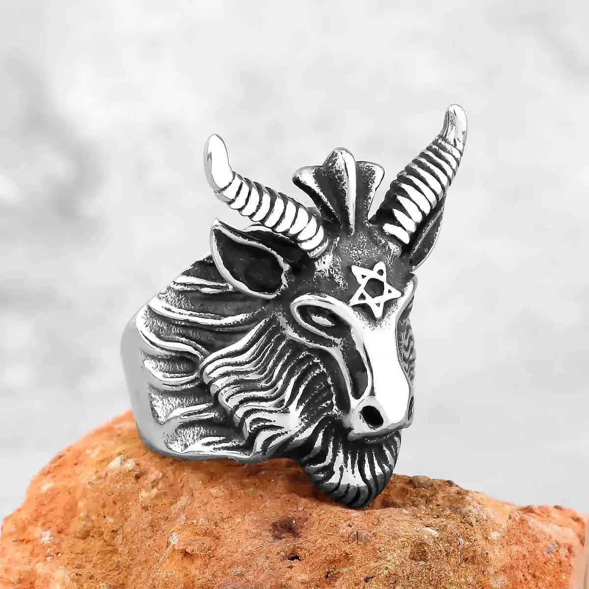 Baphomet Goat Head Ring with Seal