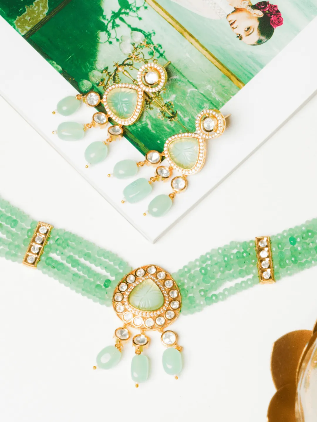 Beaded Stone Kundan Necklace With Earrings