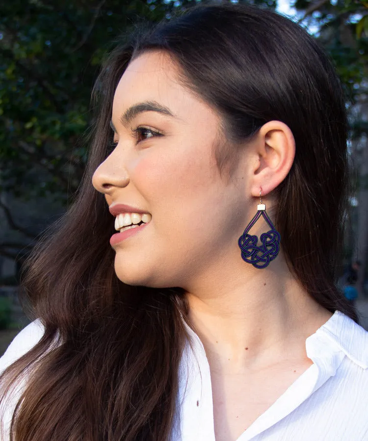 Beige & Blue Mizuhiki Japanese Earrings / Dangle Earrings