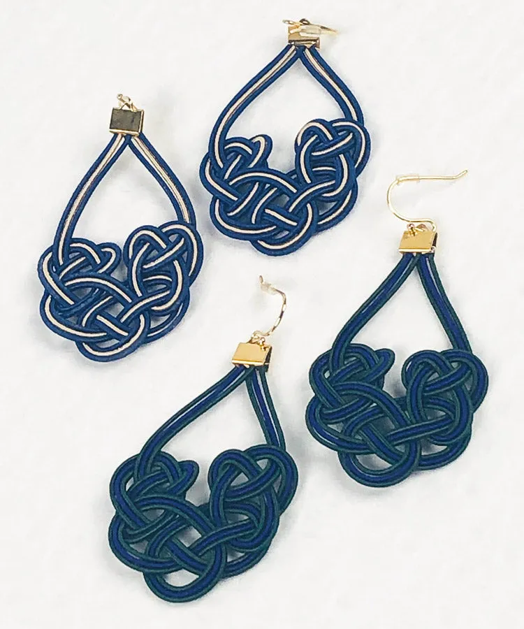 Beige & Blue Mizuhiki Japanese Earrings / Dangle Earrings