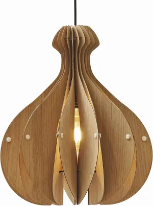 Benzara 60 Watt Fluted Vase Shape Wooden Ceiling Pendant, Oak Brown