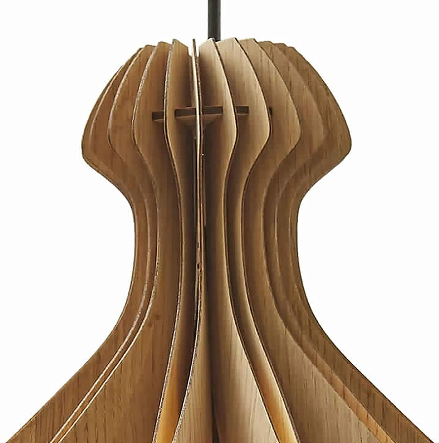 Benzara 60 Watt Fluted Vase Shape Wooden Ceiling Pendant, Oak Brown