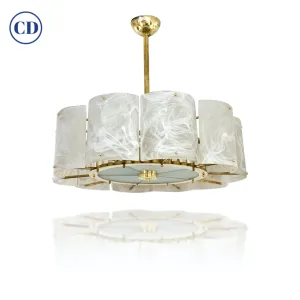 Bespoke Italian Crystal Ivory White Murano Glass Brass Chandelier / Flushmount
