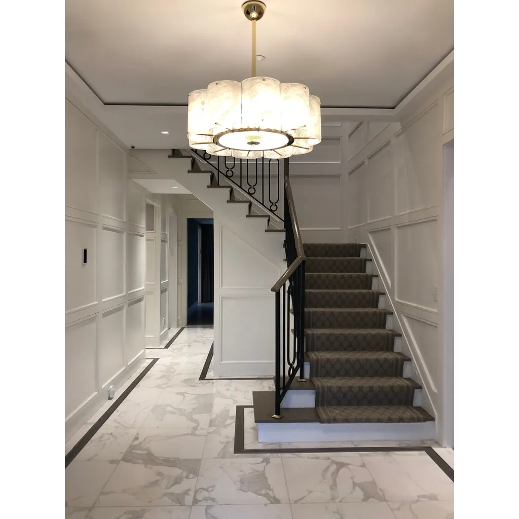 Bespoke Italian Crystal Ivory White Murano Glass Brass Chandelier / Flushmount