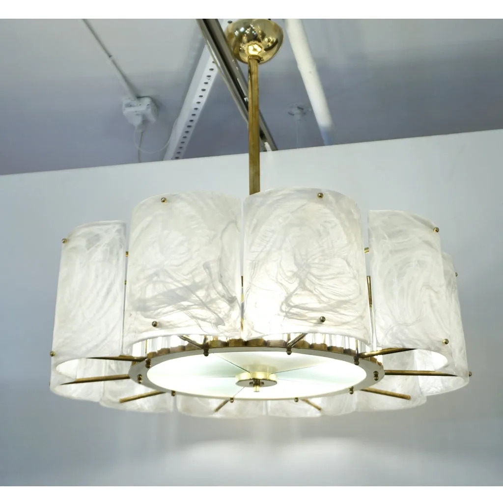 Bespoke Italian Crystal Ivory White Murano Glass Brass Chandelier / Flushmount