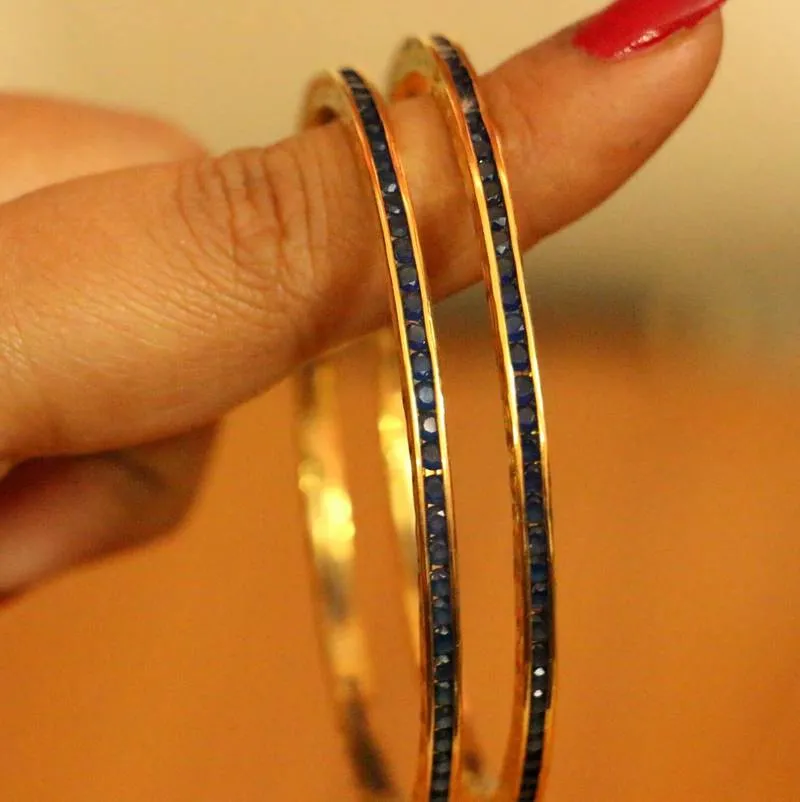 BLUE SAPPHIRE GOLD PLATED 2 BANGLE SET