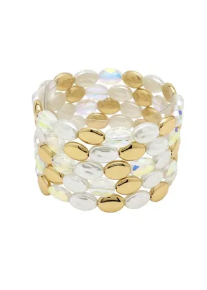 Bracelet Gold Pearl Crystal Stretch