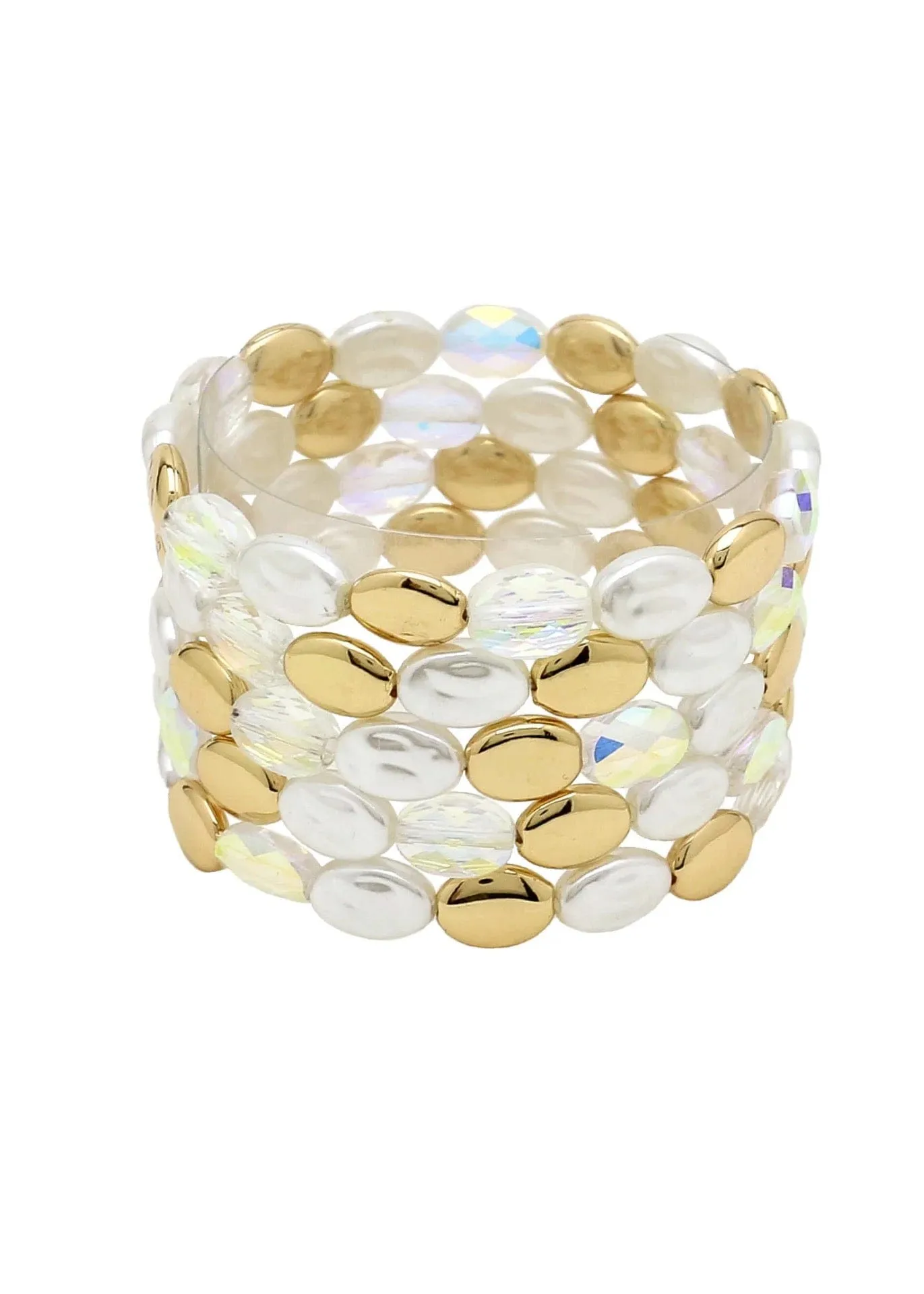 Bracelet Gold Pearl Crystal Stretch