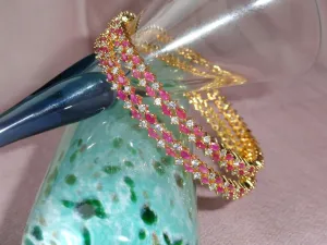 Bridal or Bridesmaid Jewelry from India. Pink Ruby & White Diamond like stone ethnic bangles. Indian, handmade  "Cherry Blossoms". From Artikrti.