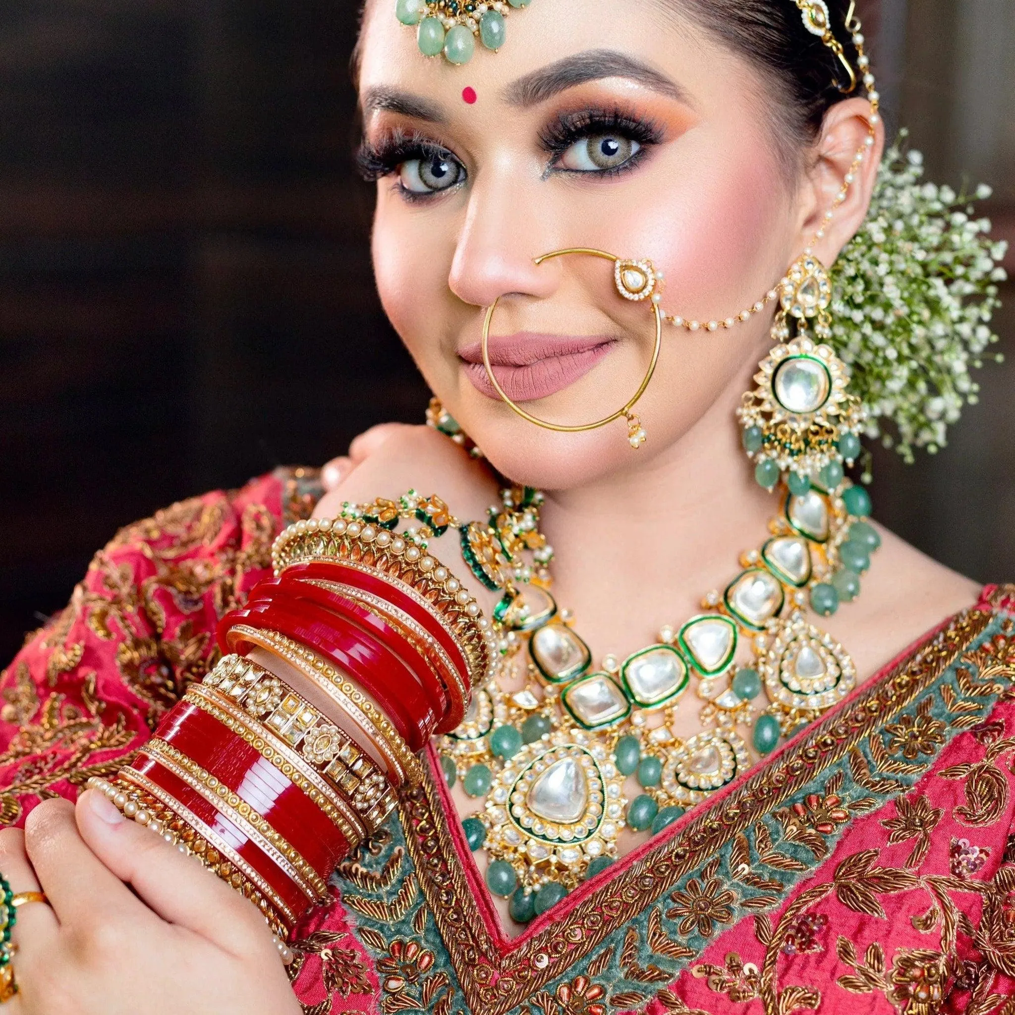 Bridal Punjabi Choora Wedding Wear Red Stone Pacheli Kada for Wedding, Punjabi Choora Indian Wedding Jewelry Chuda Set, Suhag Chuda