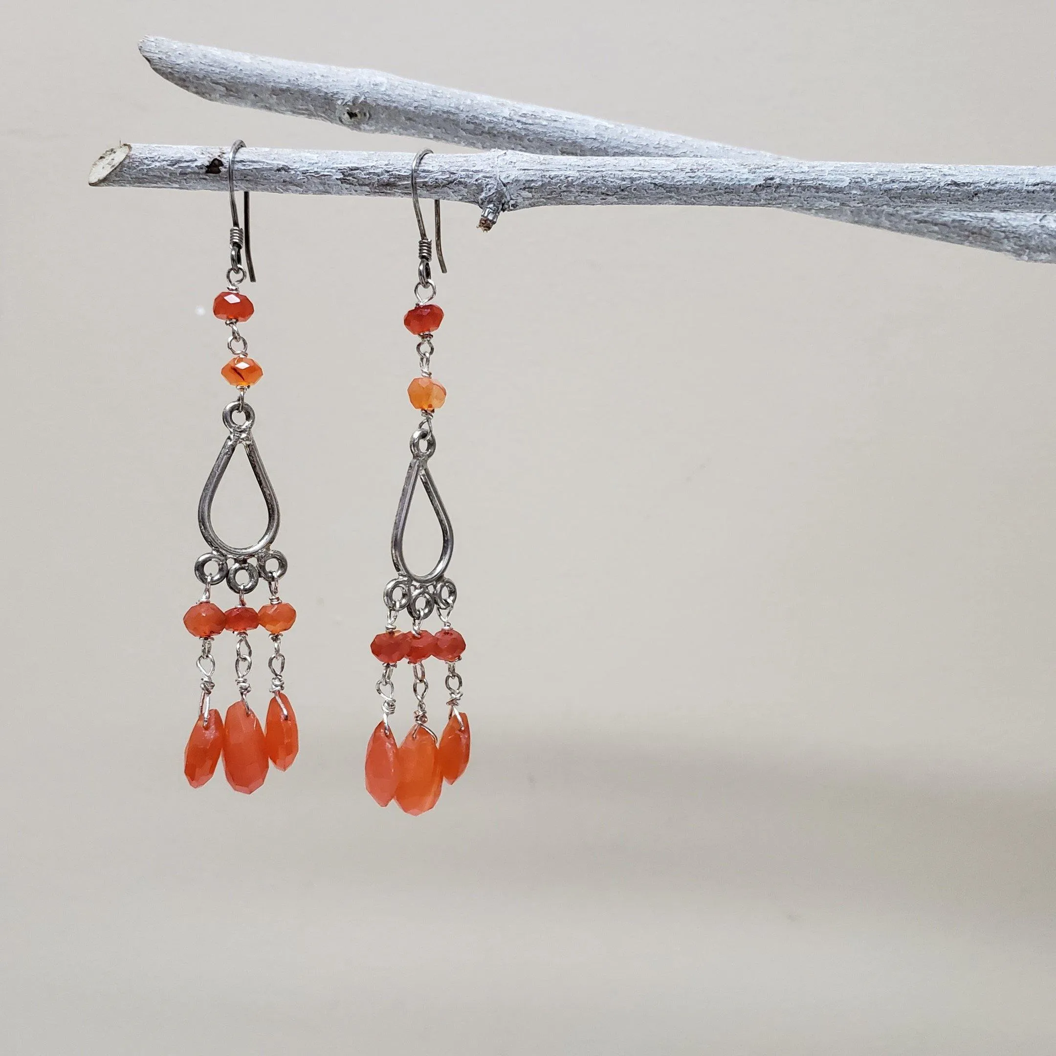 Carnelian Silver Drop  Earrings