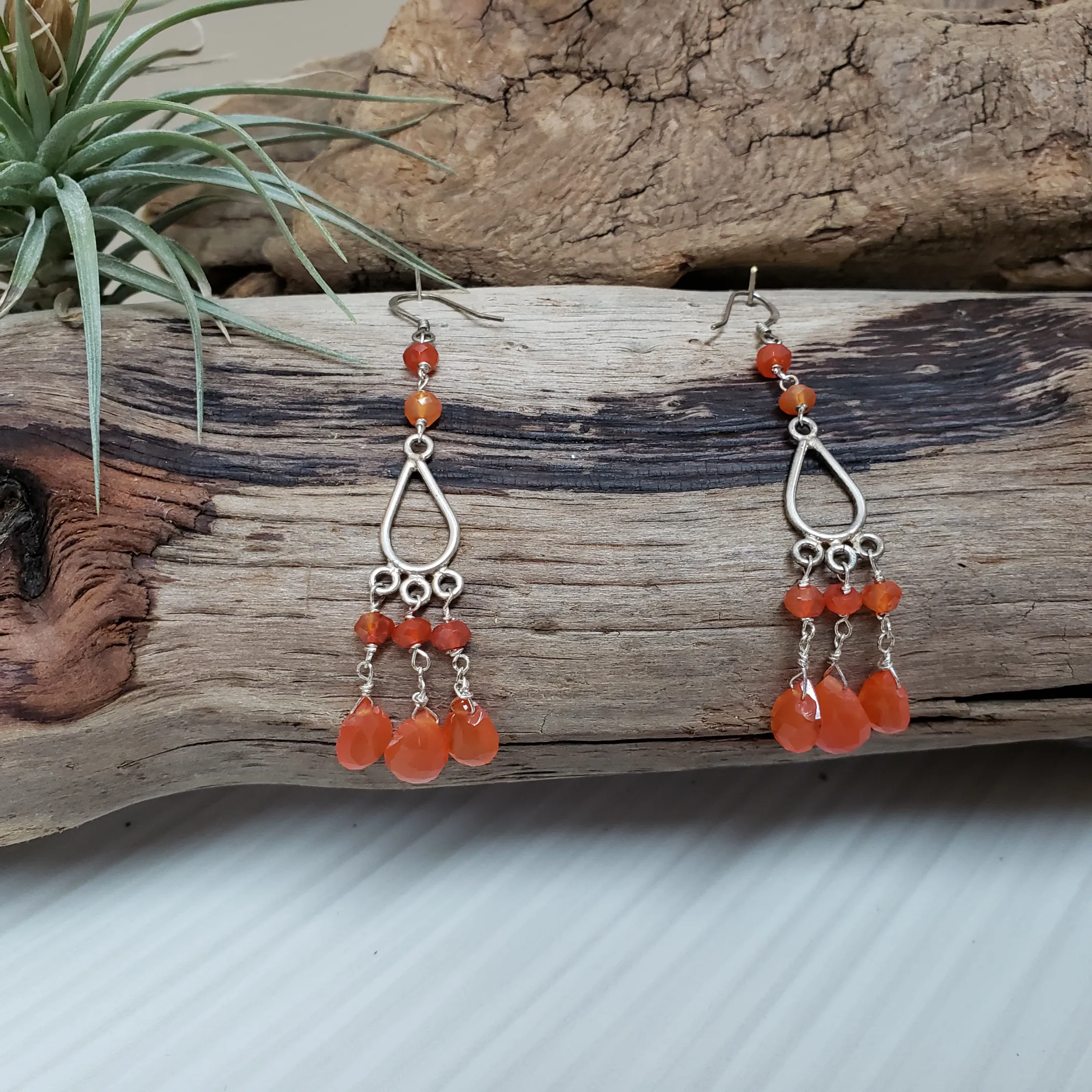 Carnelian Silver Drop  Earrings
