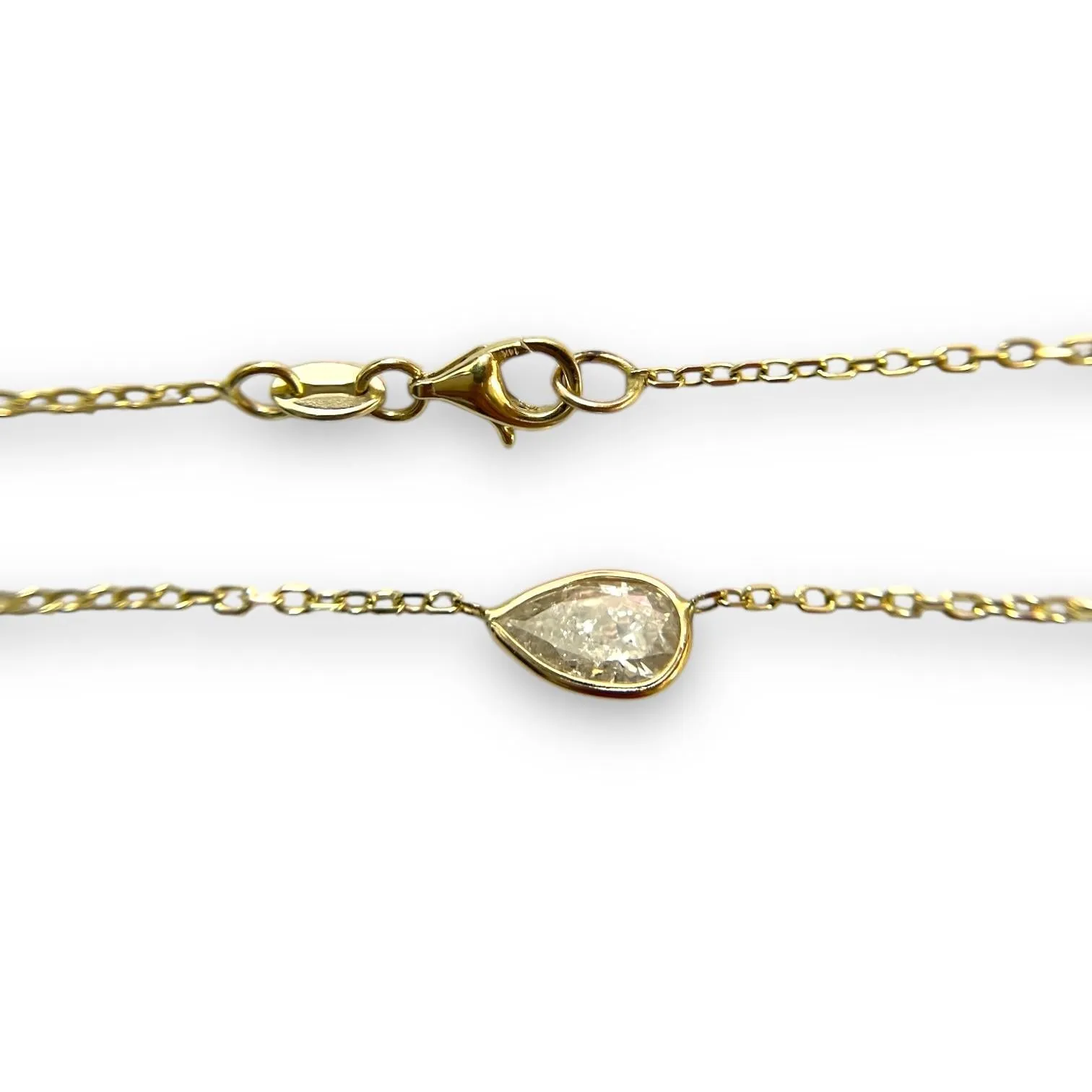 Charming 14K Yellow Gold 0.76ct Pear Natural Diamond Bezelled Necklace
