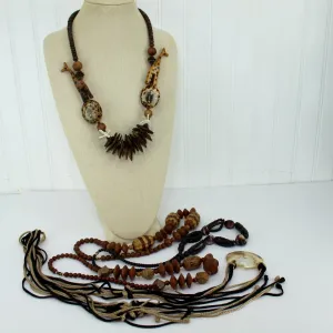Collection Lot Vintage Wood Shell Giraffe Necklaces Cord Belt