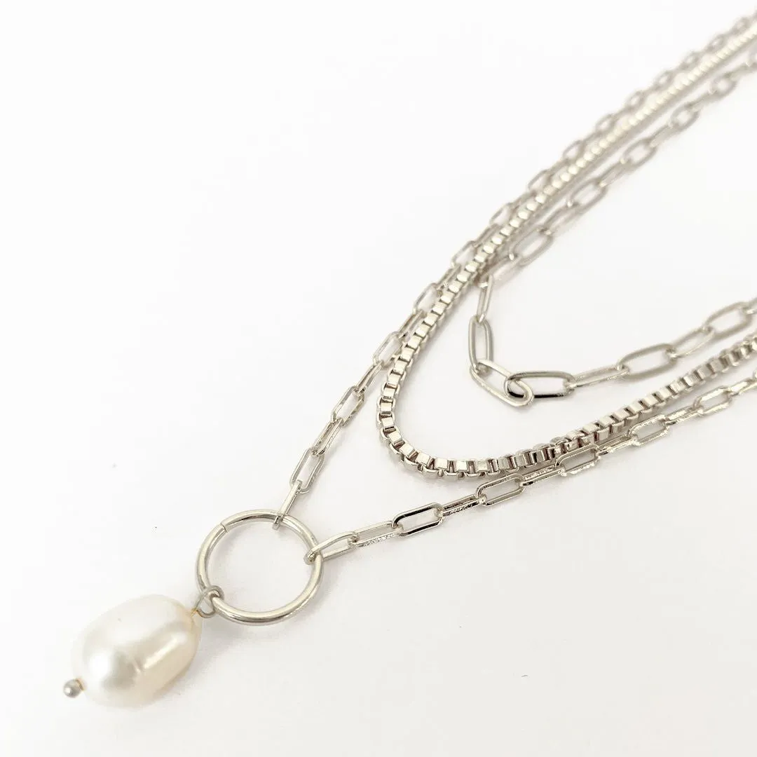 COLLIER CARACOL AVEC IMITATION PERLE-SLV
