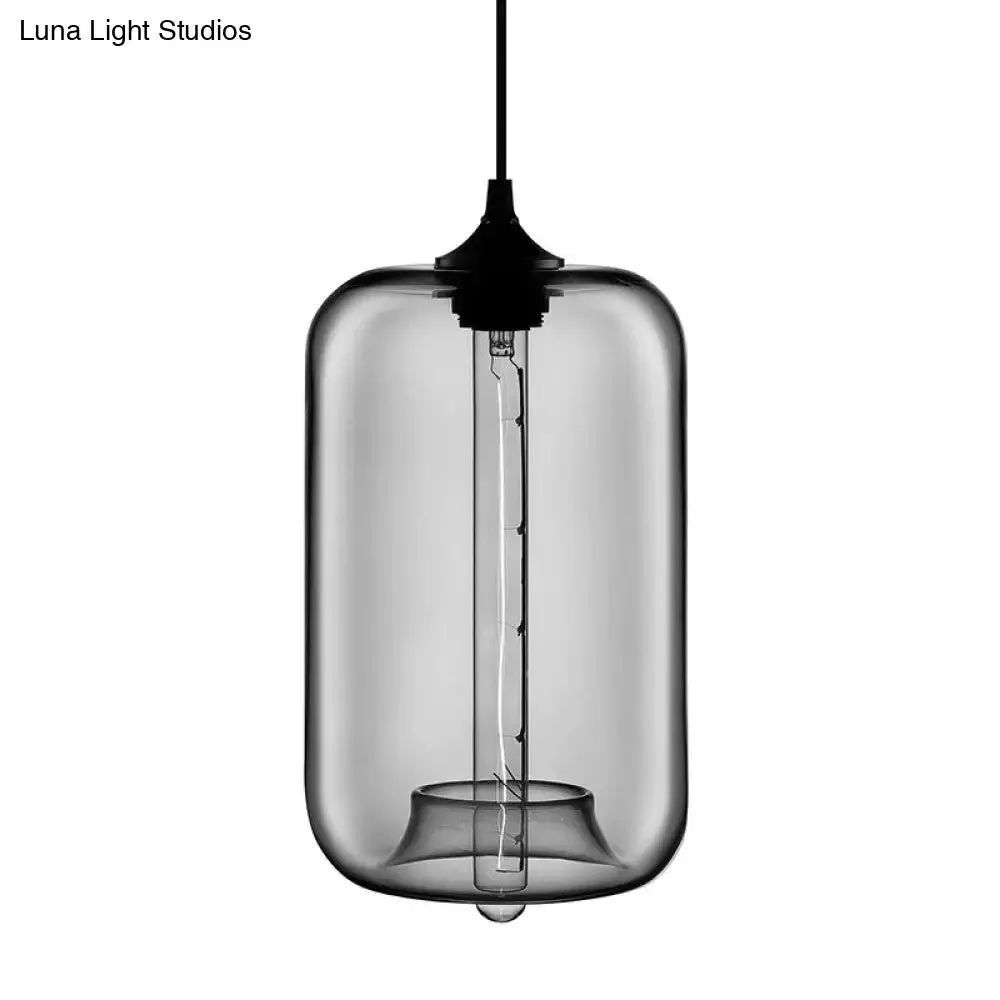 Contemporary Cylinder Glass Hanging Lamp - 1 Light, Red/Brown/Blue Ceiling Light