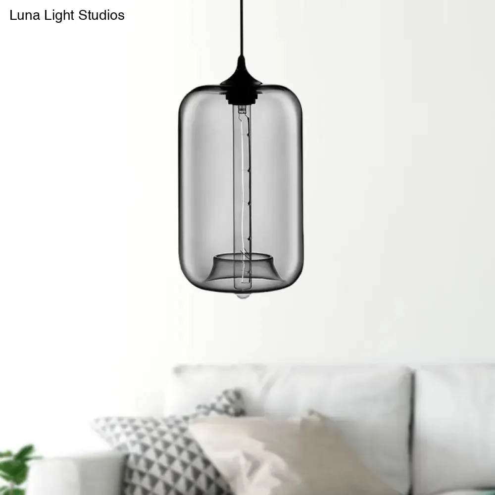 Contemporary Cylinder Glass Hanging Lamp - 1 Light, Red/Brown/Blue Ceiling Light