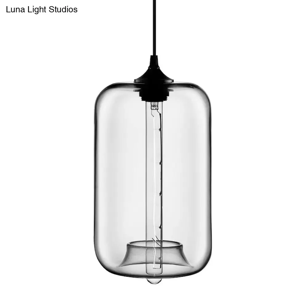 Contemporary Cylinder Glass Hanging Lamp - 1 Light, Red/Brown/Blue Ceiling Light