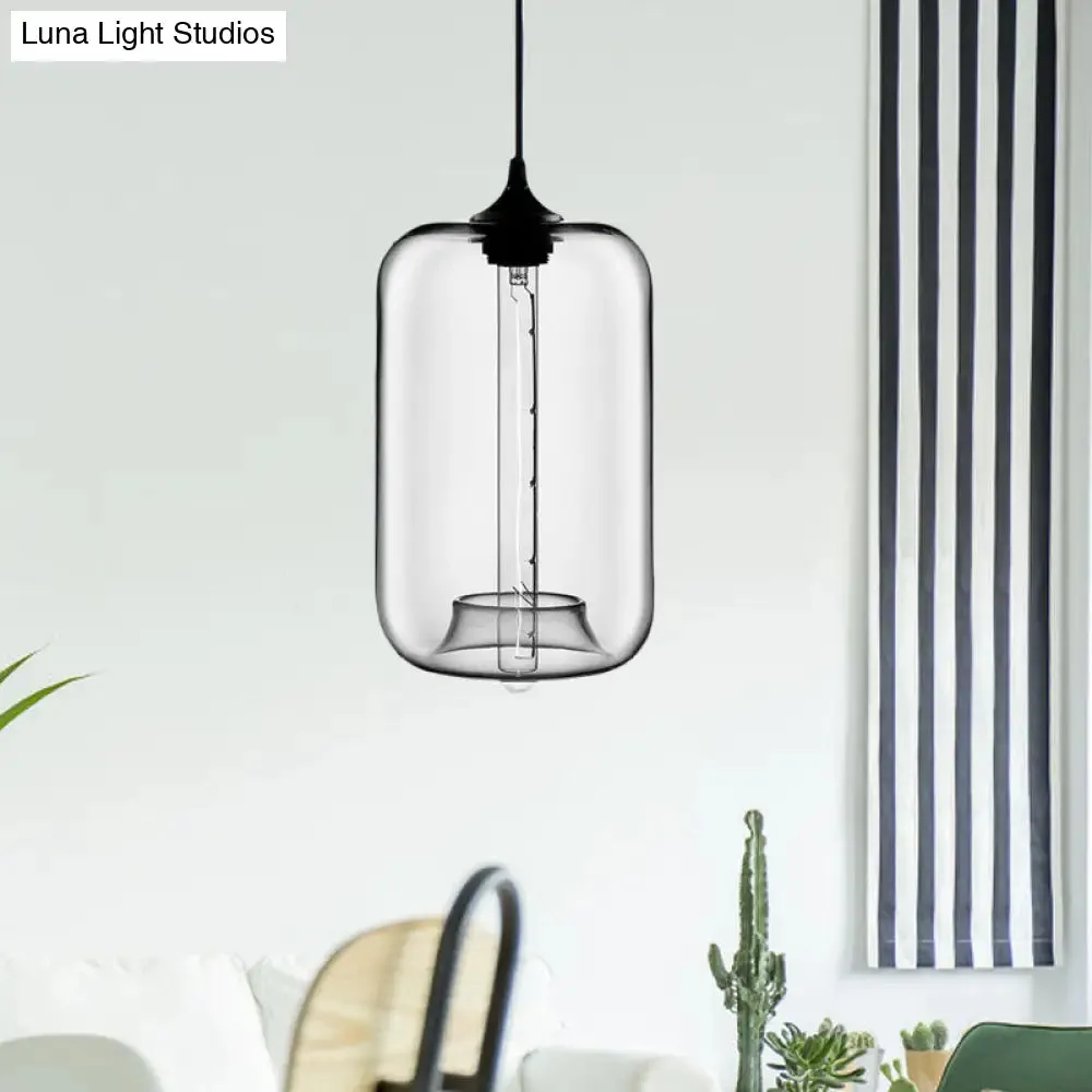 Contemporary Cylinder Glass Hanging Lamp - 1 Light, Red/Brown/Blue Ceiling Light
