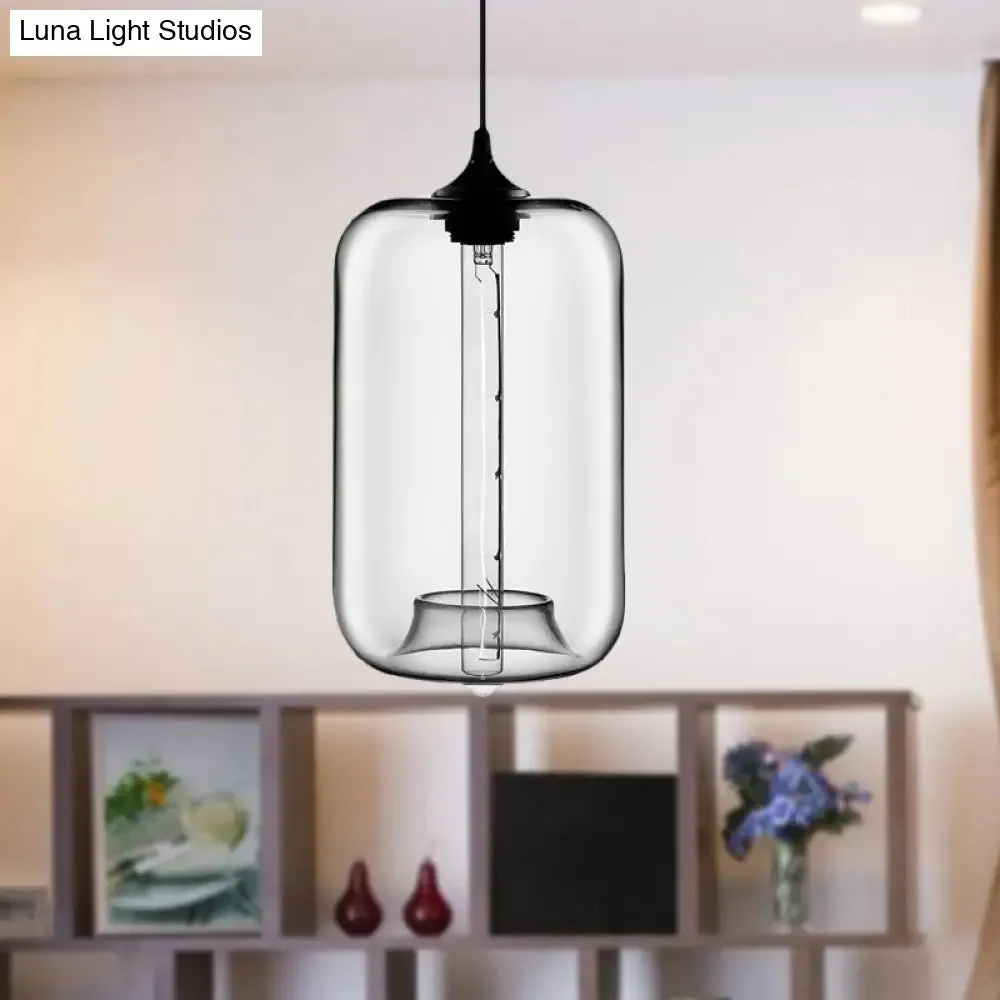 Contemporary Cylinder Glass Hanging Lamp - 1 Light, Red/Brown/Blue Ceiling Light