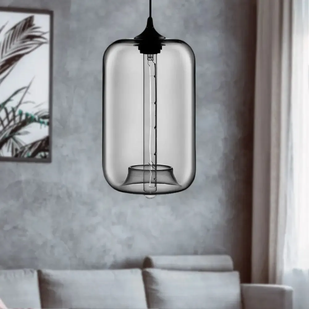Contemporary Cylinder Glass Hanging Lamp - 1 Light, Red/Brown/Blue Ceiling Light
