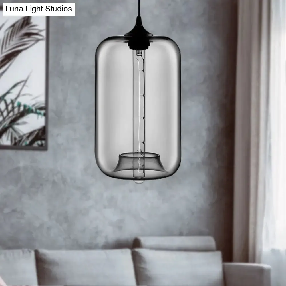 Contemporary Cylinder Glass Hanging Lamp - 1 Light, Red/Brown/Blue Ceiling Light