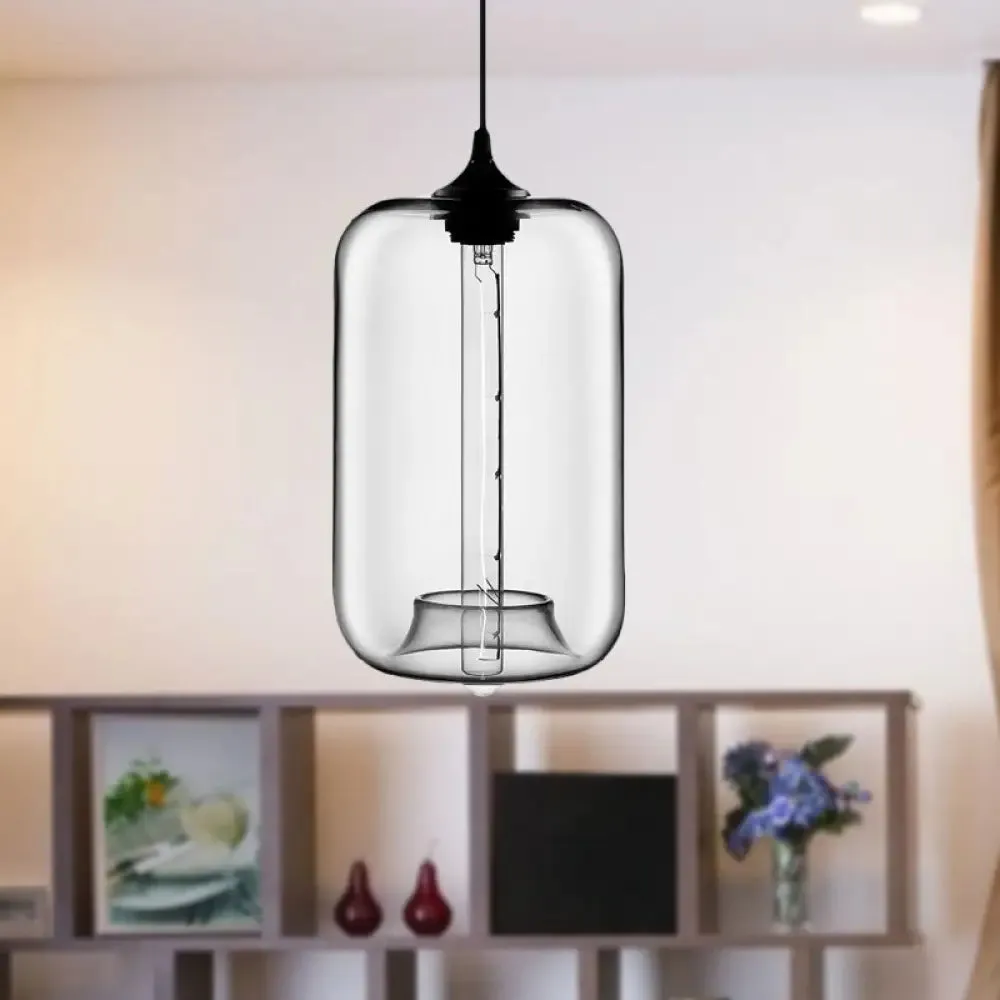 Contemporary Cylinder Glass Hanging Lamp - 1 Light, Red/Brown/Blue Ceiling Light