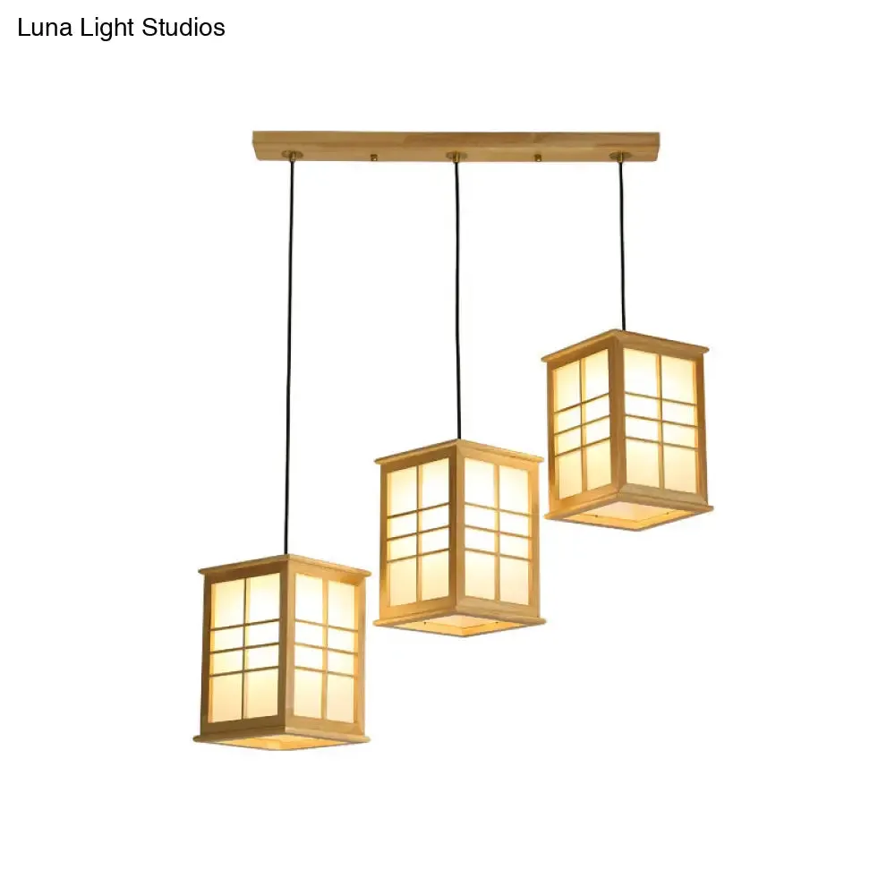 Contemporary Rectangle Wooden LED Pendant Light for Dining Room