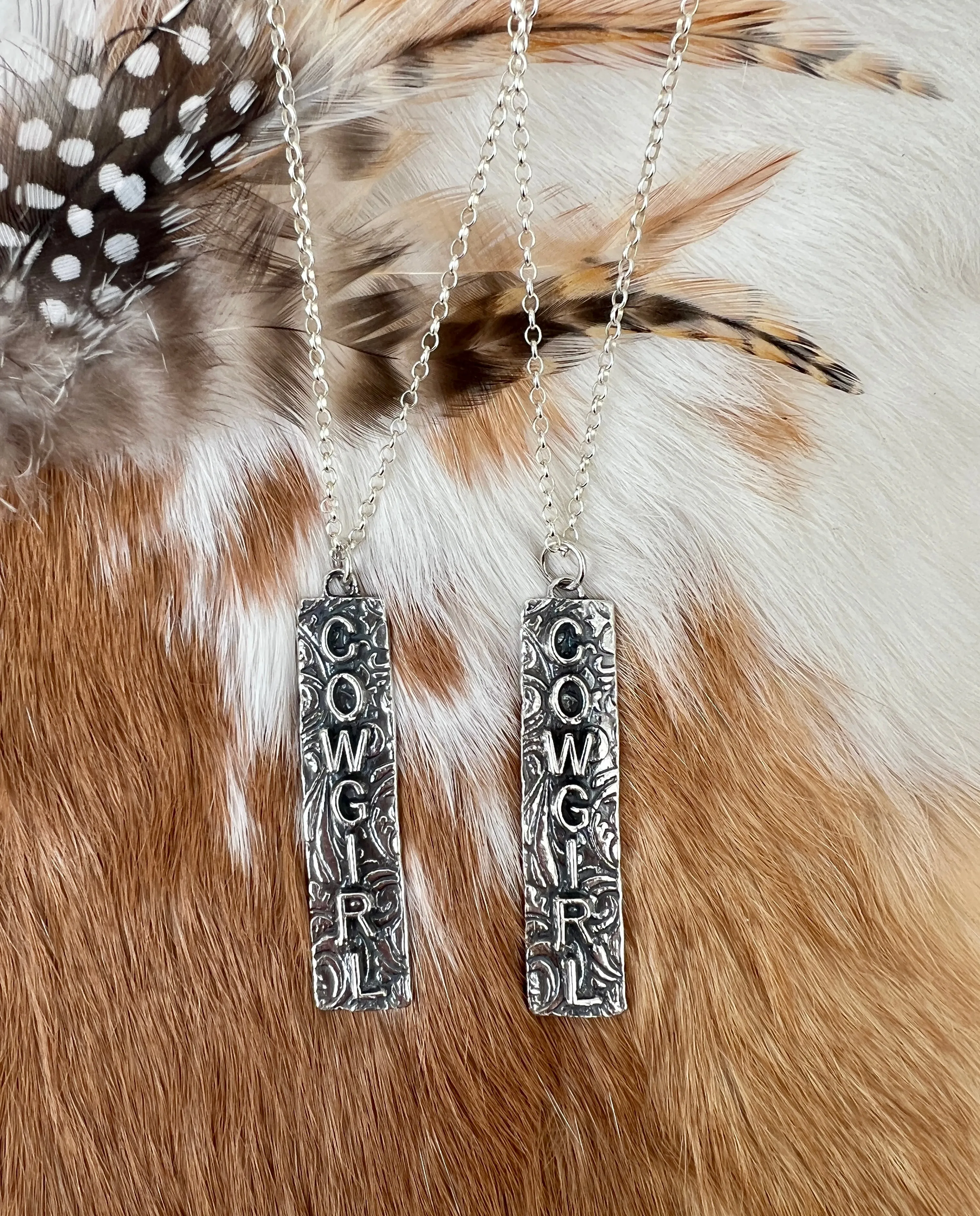 Cowgirl Bar Sterling Silver hand carved necklace