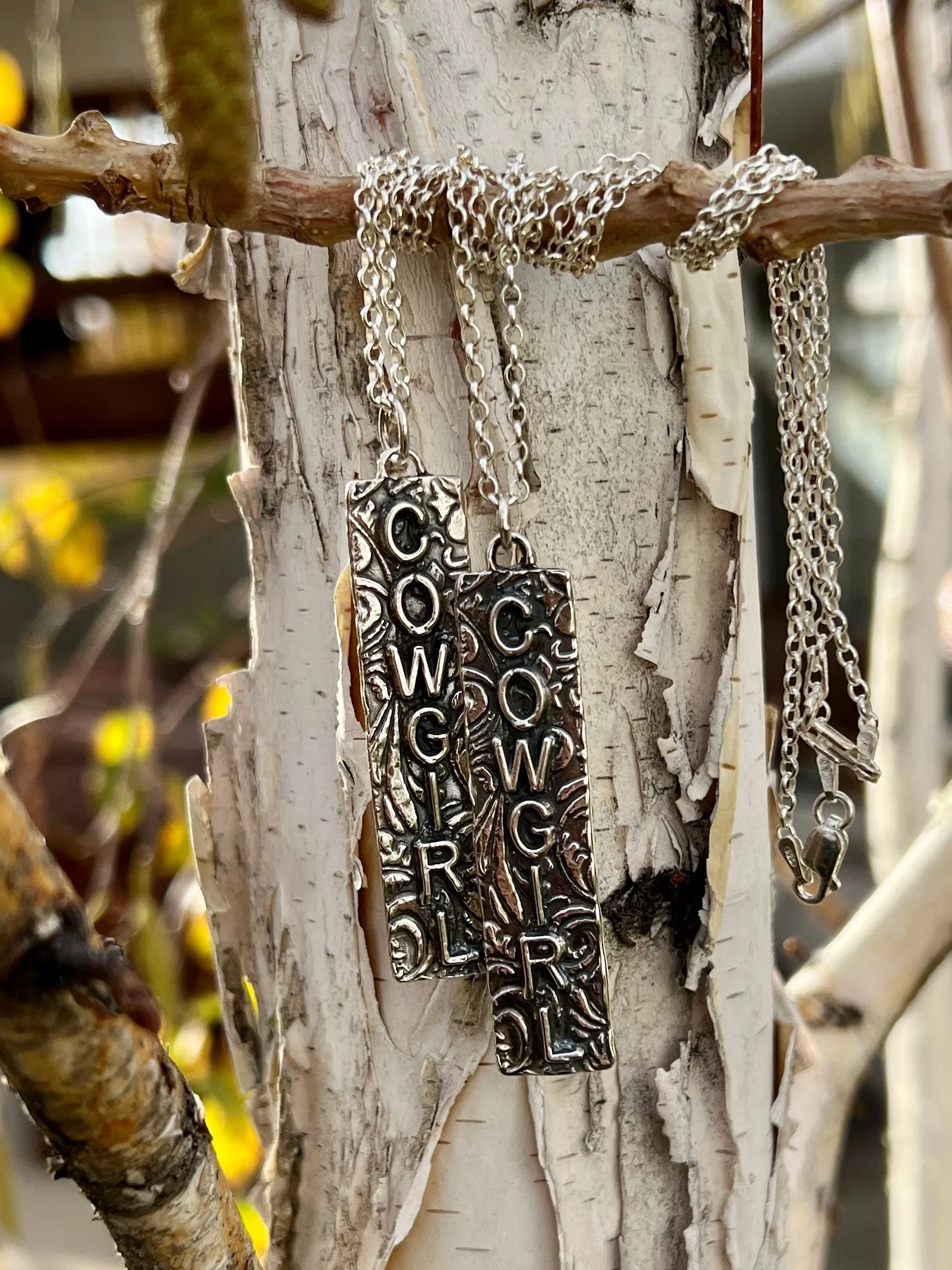 Cowgirl Bar Sterling Silver hand carved necklace