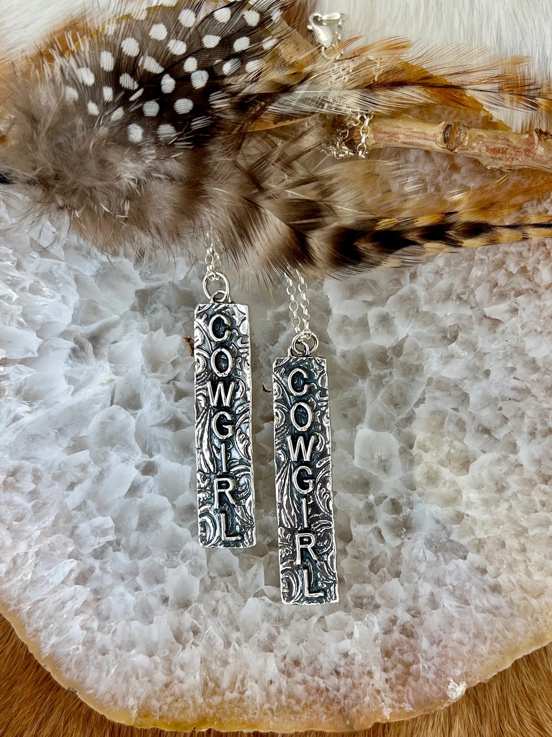 Cowgirl Bar Sterling Silver hand carved necklace
