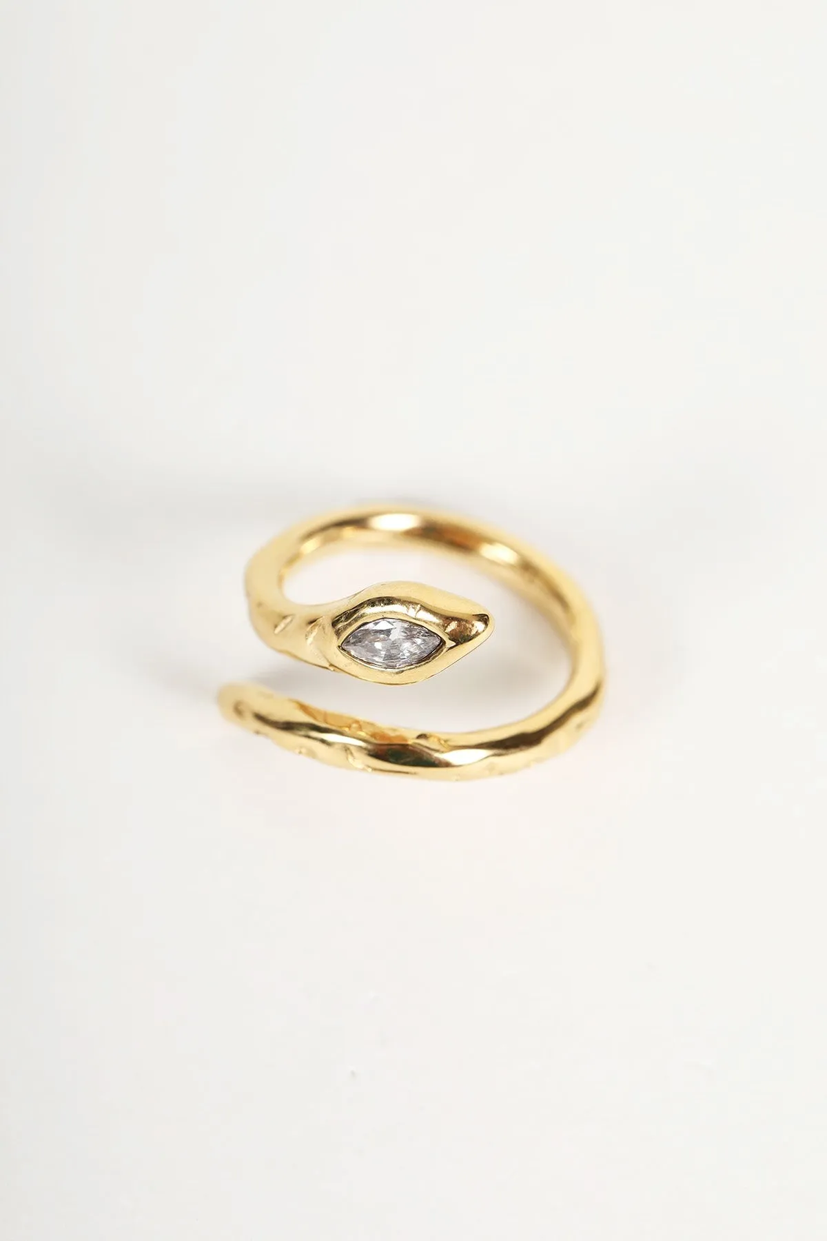 Crystal Stone Snake Twist Gold Ring