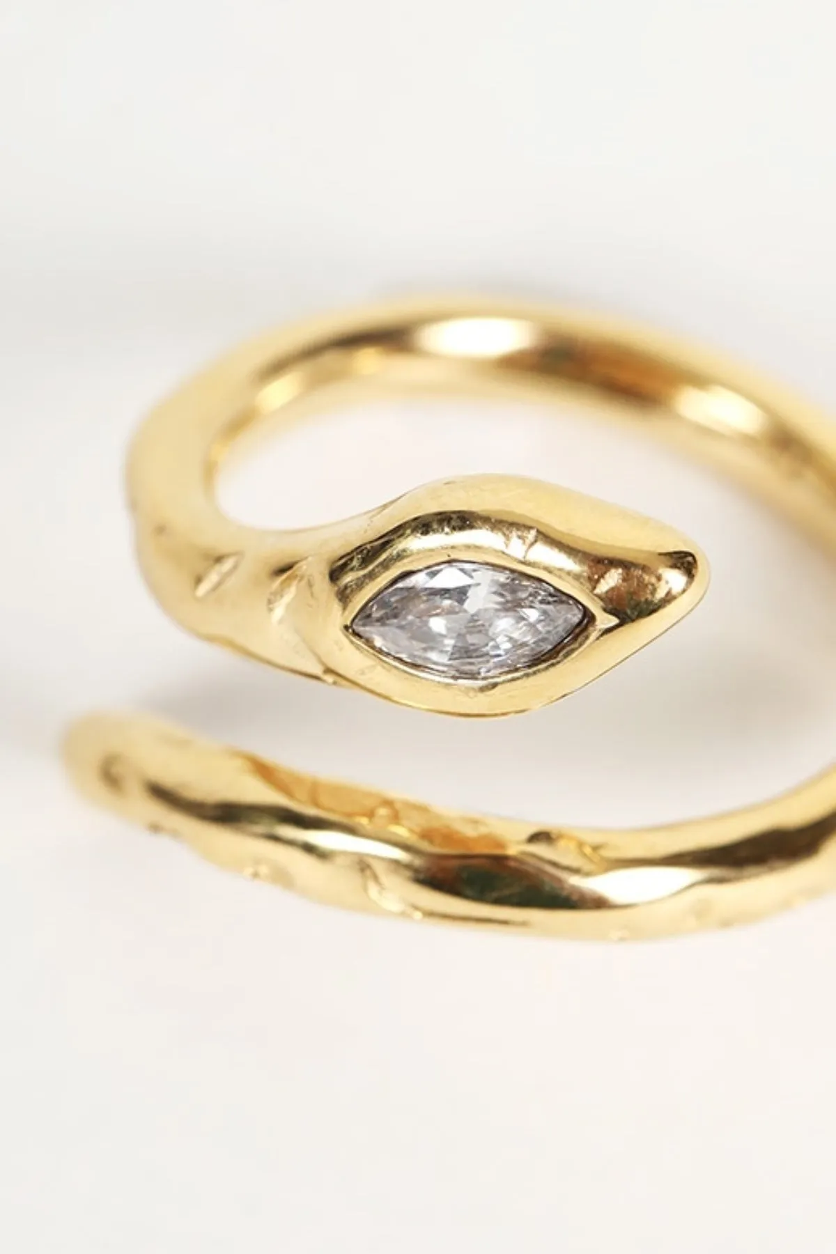 Crystal Stone Snake Twist Gold Ring