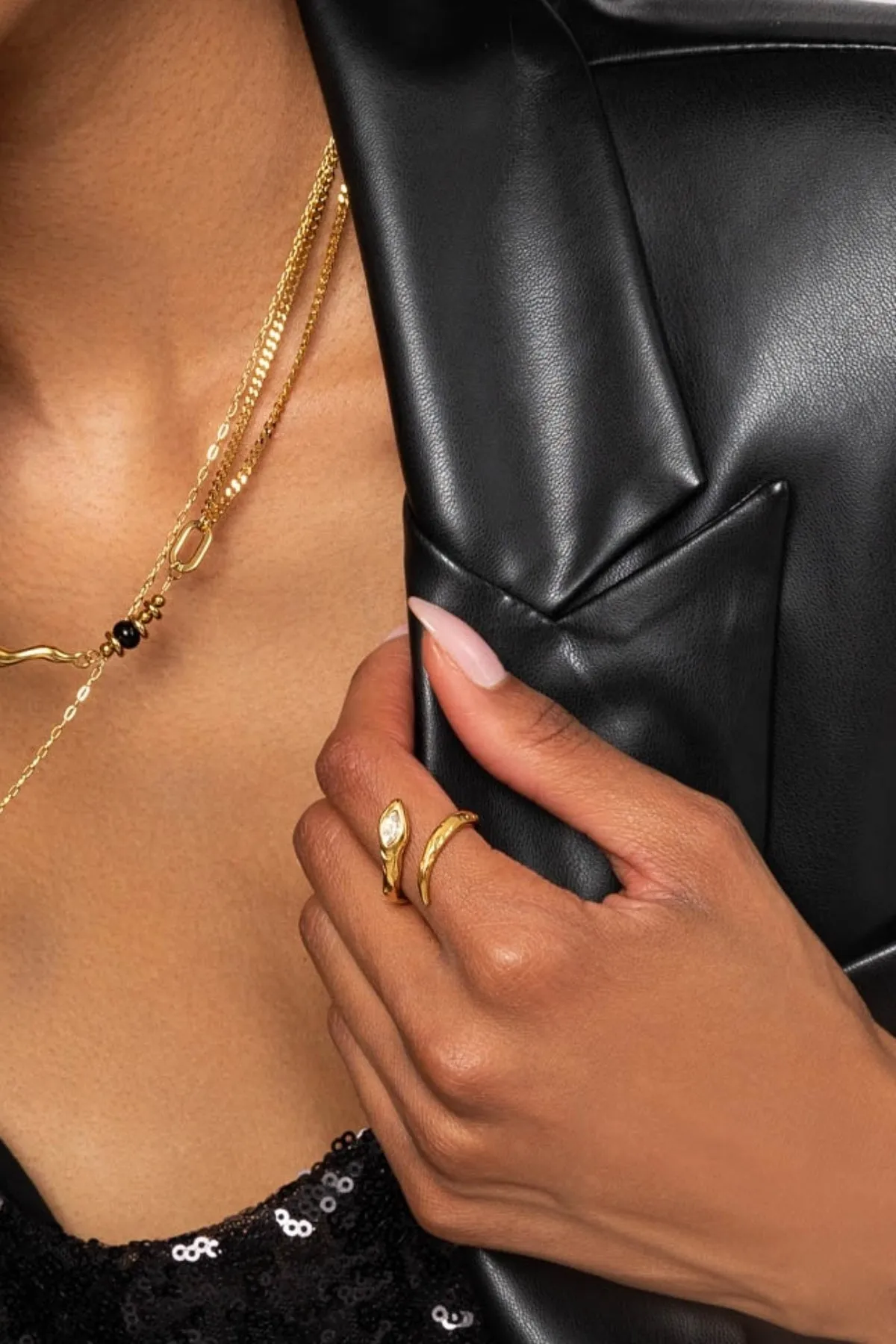 Crystal Stone Snake Twist Gold Ring