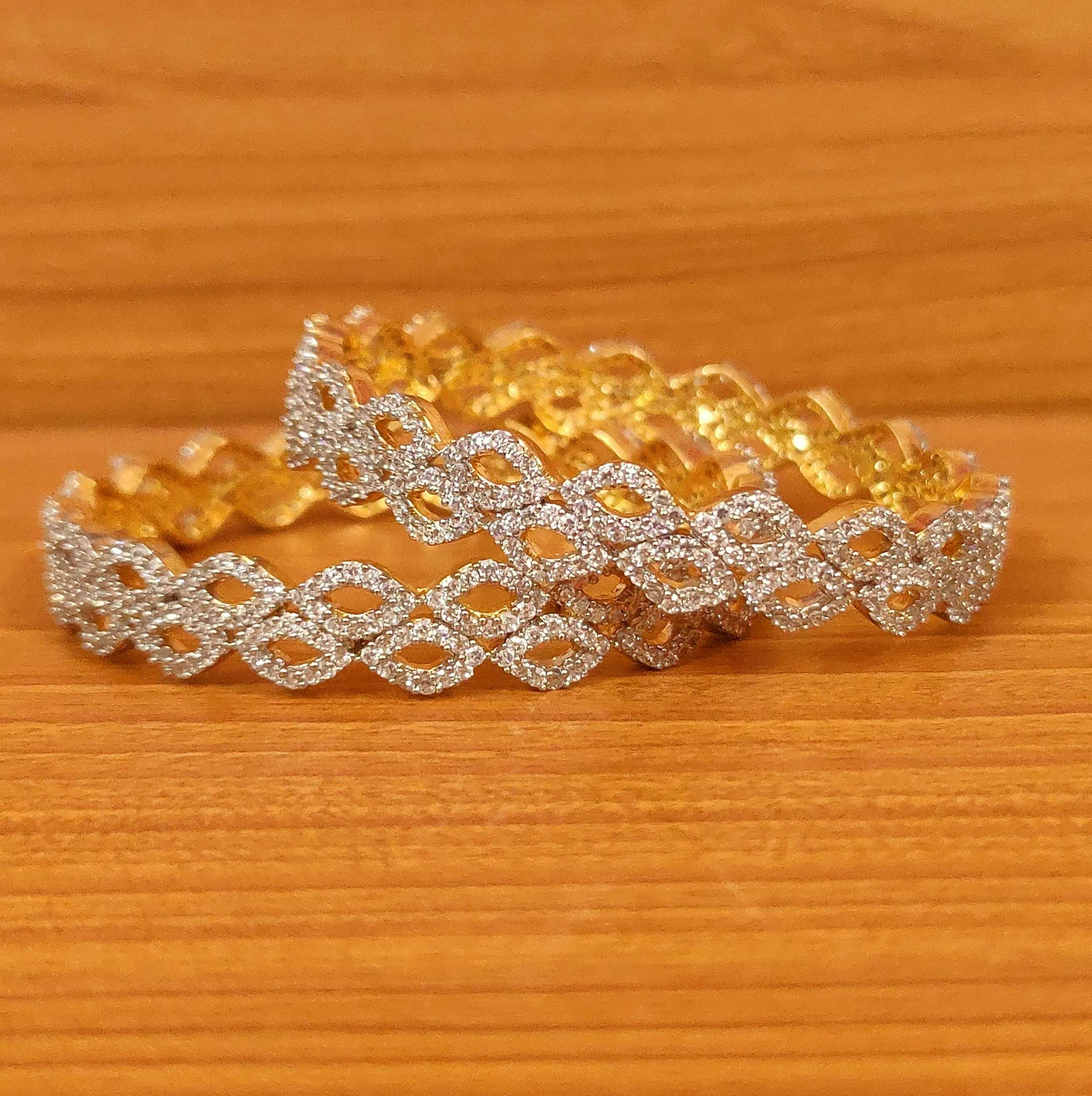 CZ STUDDED DIAMOND LOOK GOLD PLATED BANGLES