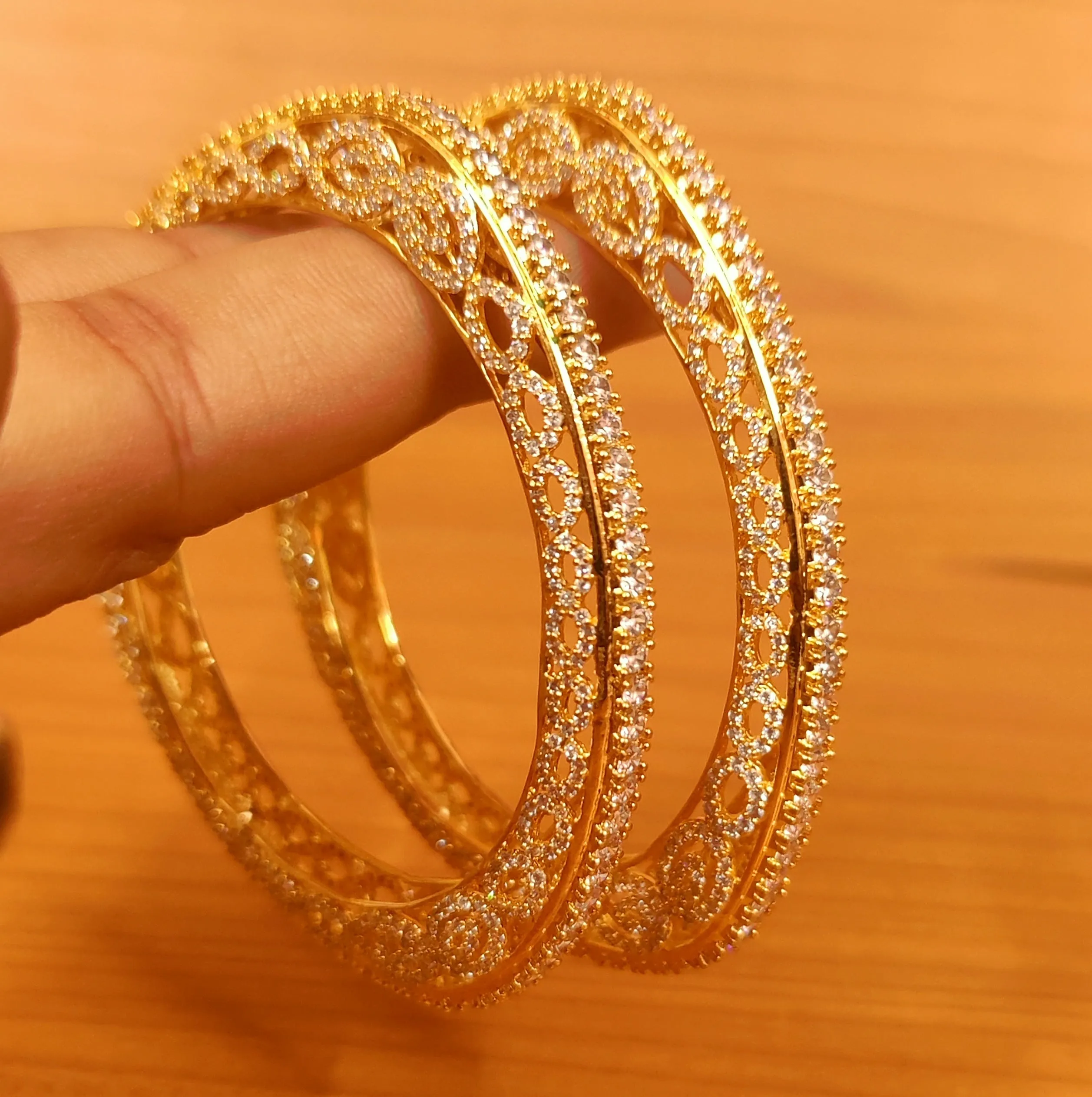 CZ STUDDED GOLD PLATED DIAMOND LOOK BANGLES