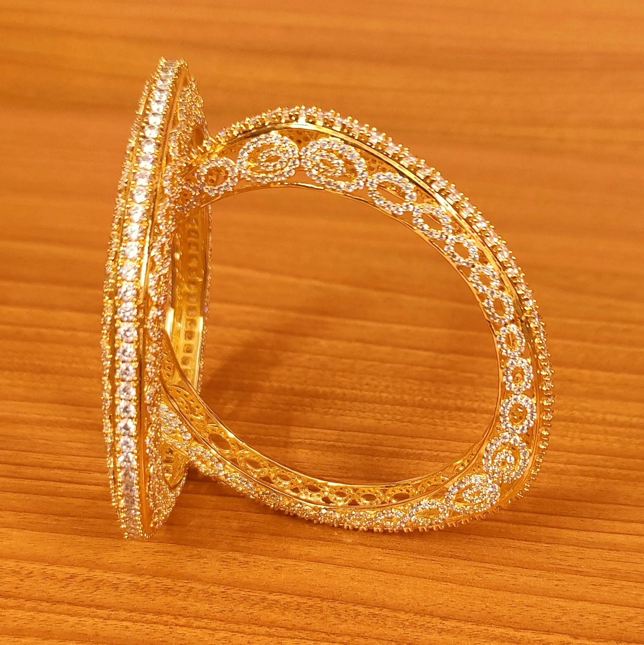 CZ STUDDED GOLD PLATED DIAMOND LOOK BANGLES