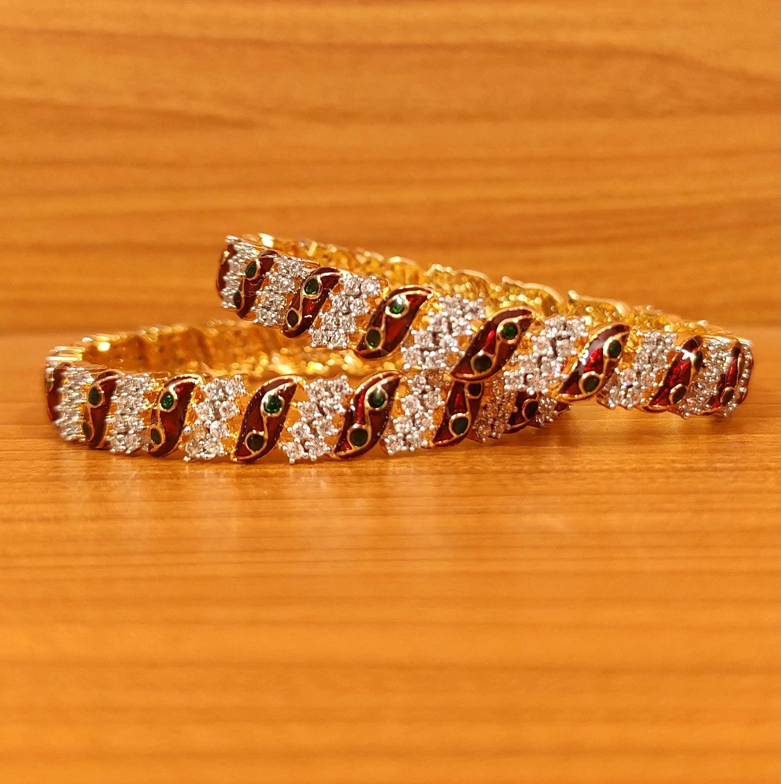 CZ STUDDED MEENAKARI GOLD PLATED BANGLES