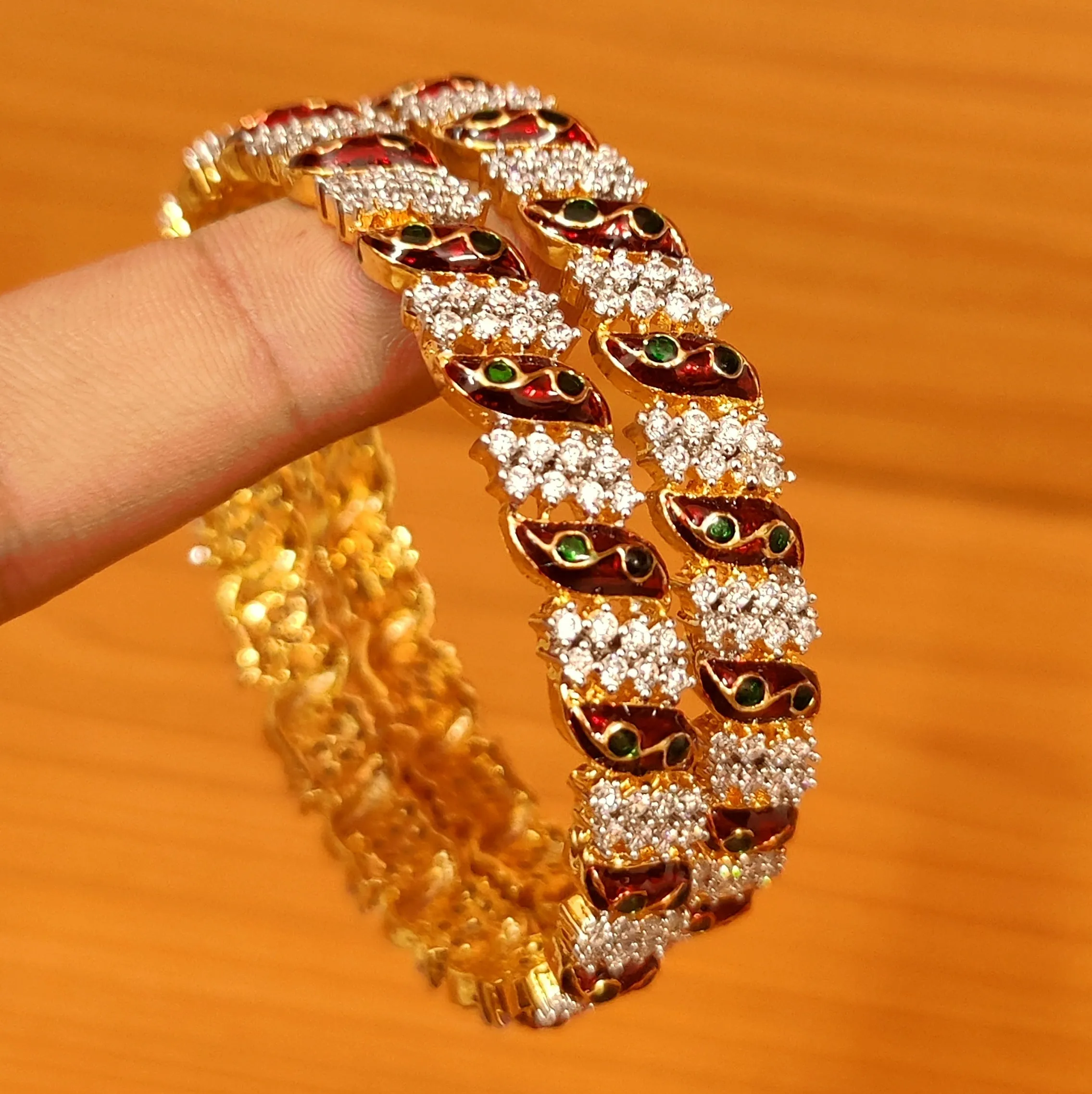 CZ STUDDED MEENAKARI GOLD PLATED BANGLES