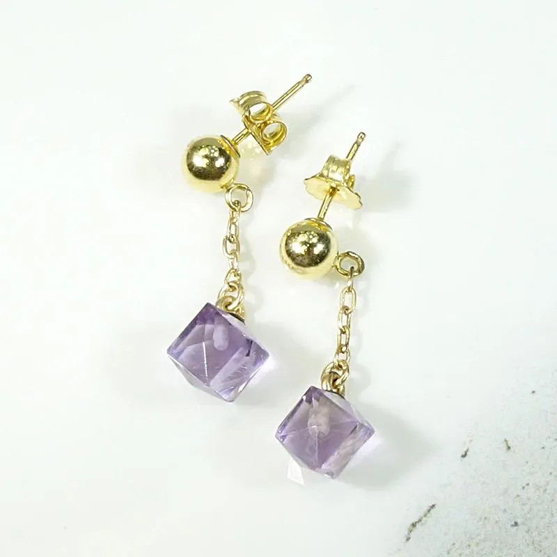Delicate Drop Earrings of Amethyst & Gold