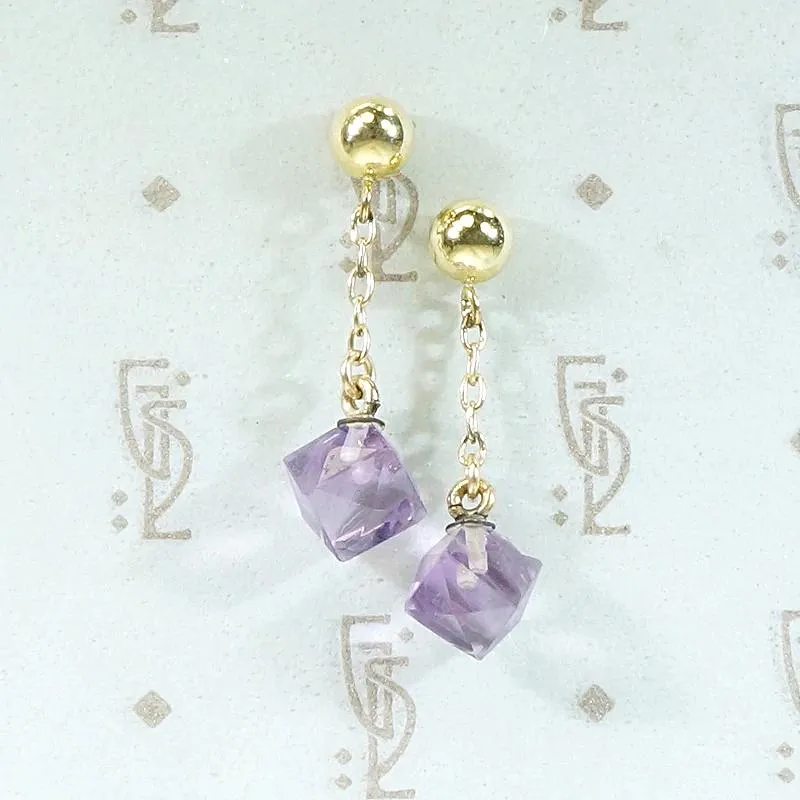 Delicate Drop Earrings of Amethyst & Gold